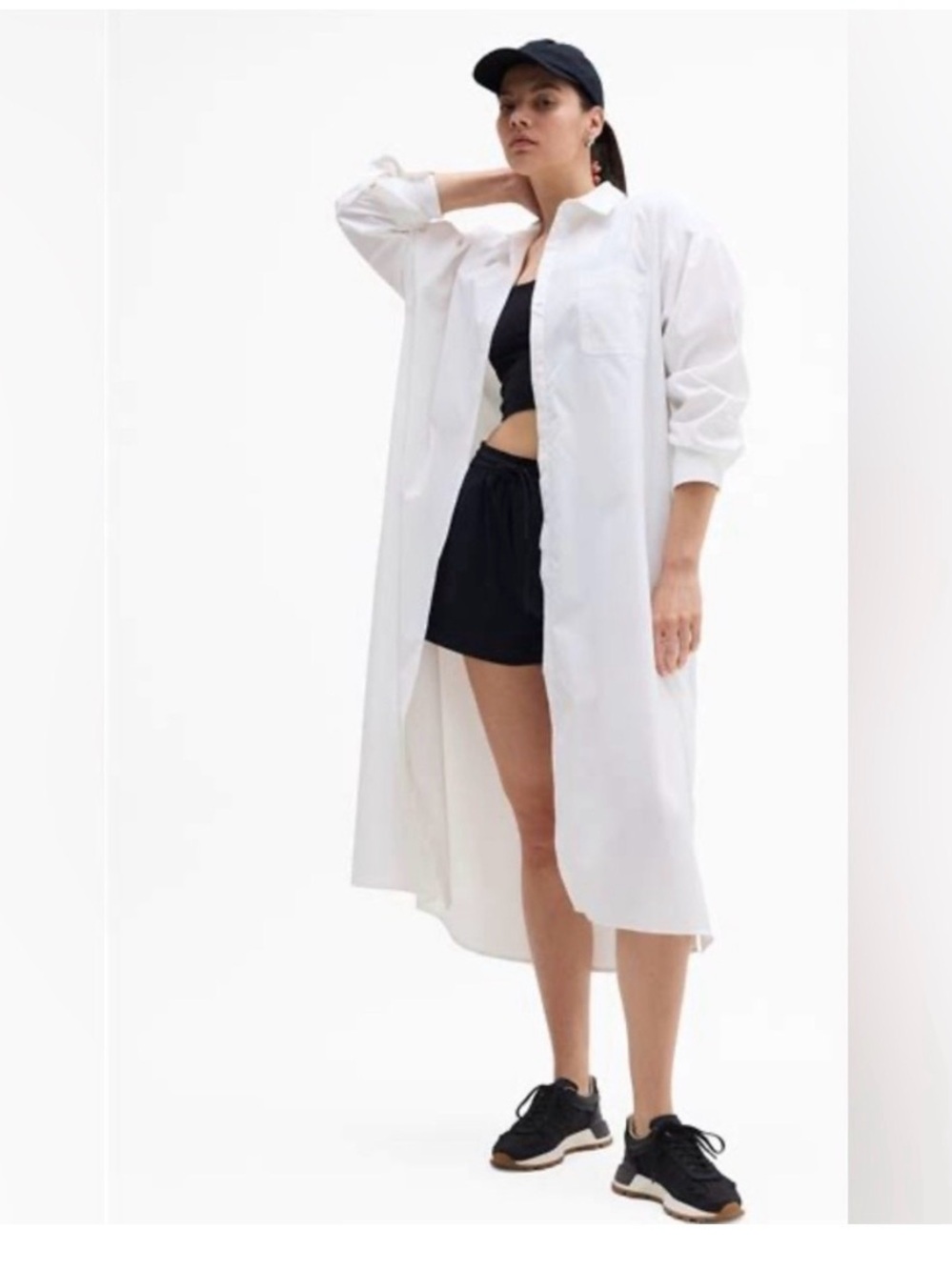 Athleta Drift Poplin Long Shirt Dress Large Petite LP Bright White NWT